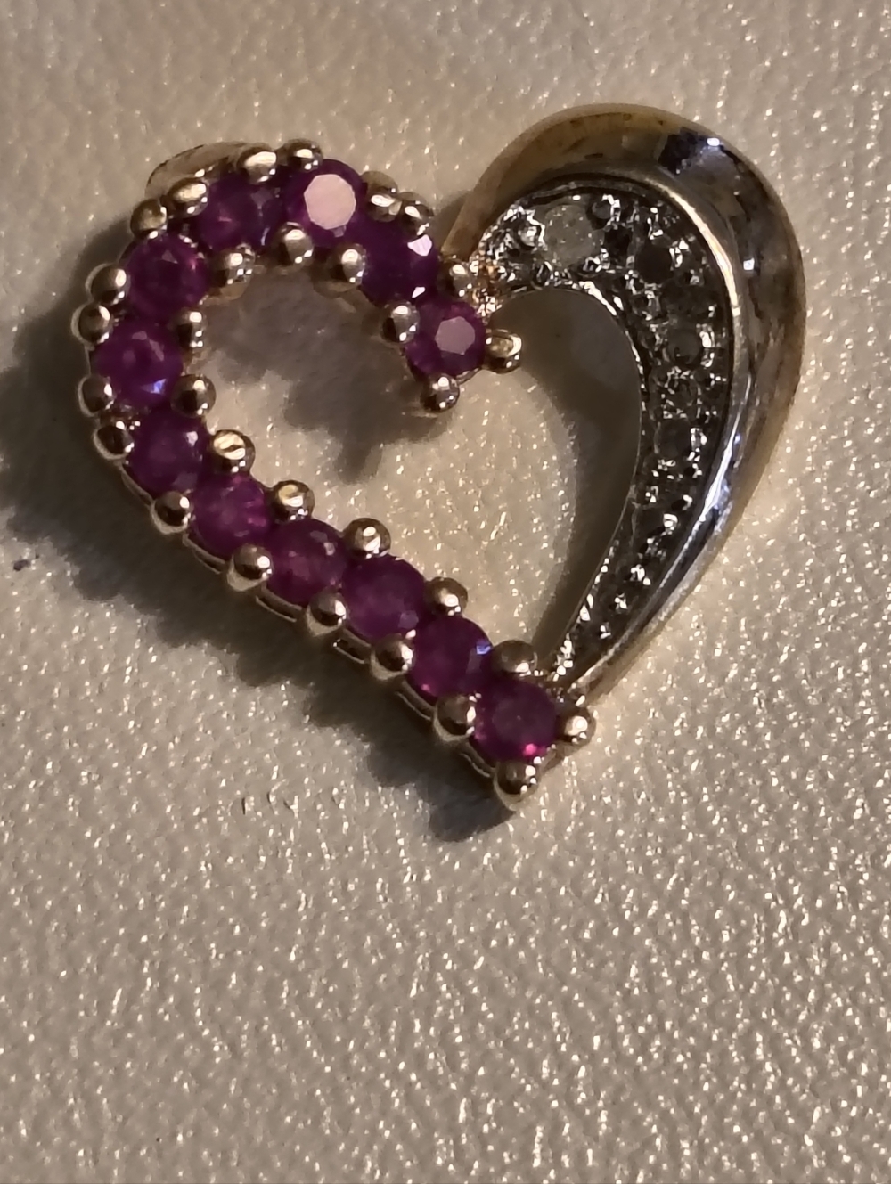 Sterling Silver, Ruby And Diamond Heart Pendant Signed